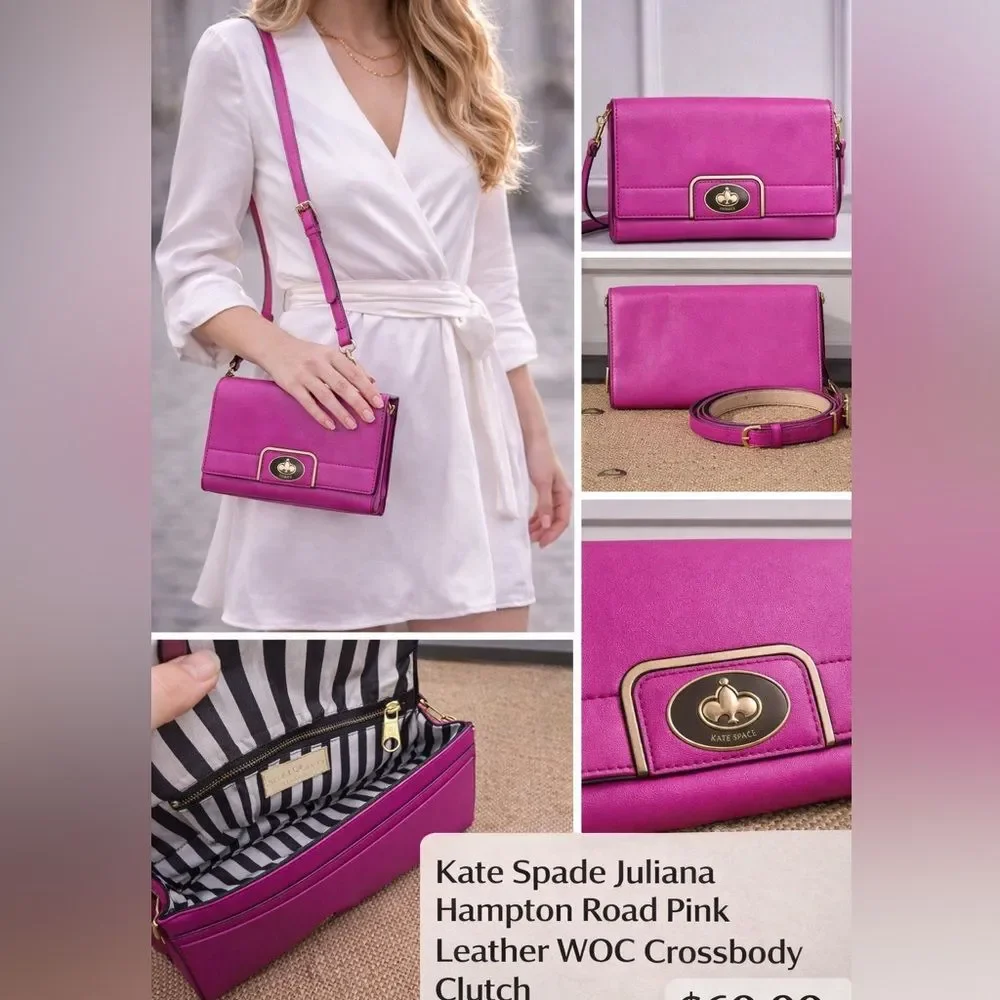 Kate Spade Juliana Hampton Road Pink/Fuchsia Leather WOC Crossbody Clutch